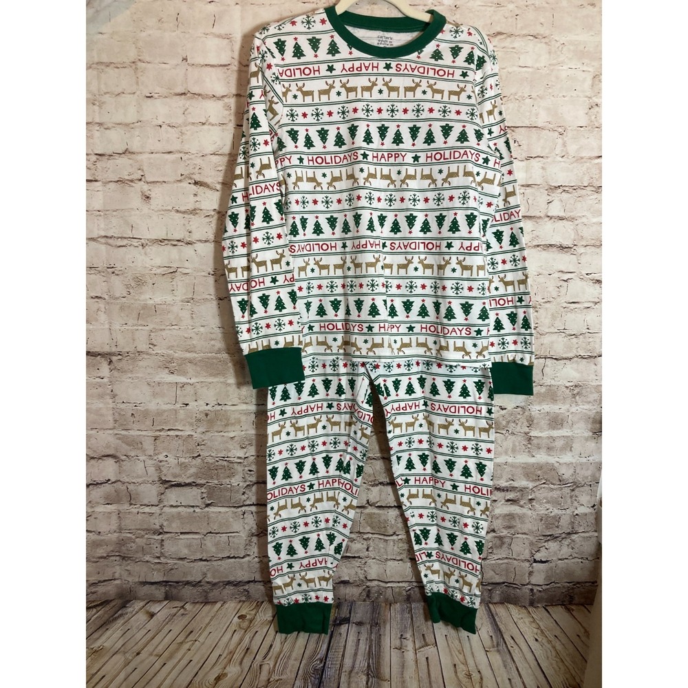 Carter's Adult Christmas Pajama Set Medium Reindeer Trees Holiday Cotton 2 Piece
